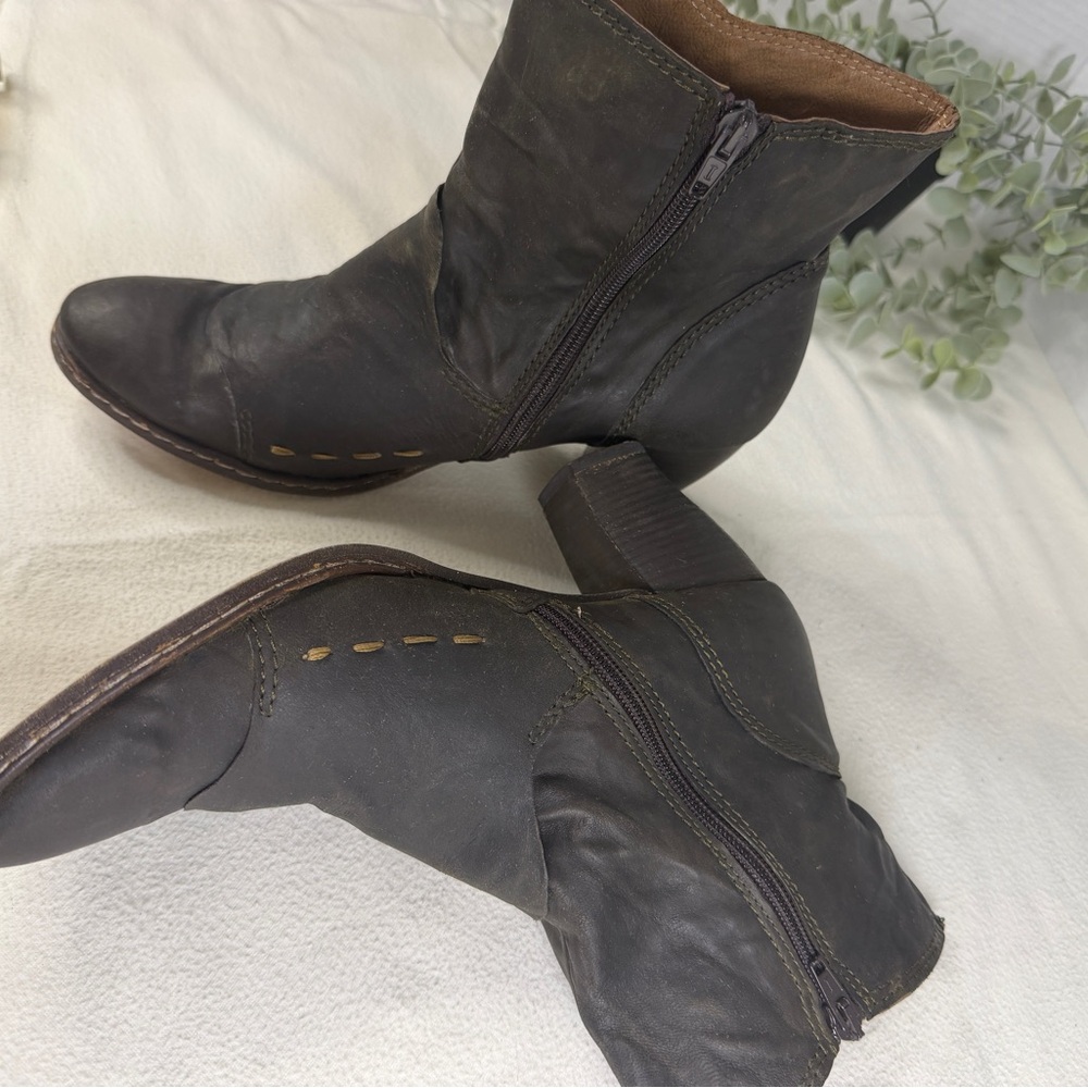 Italian Leather Ankle Boots Brown Block Heel Size 41